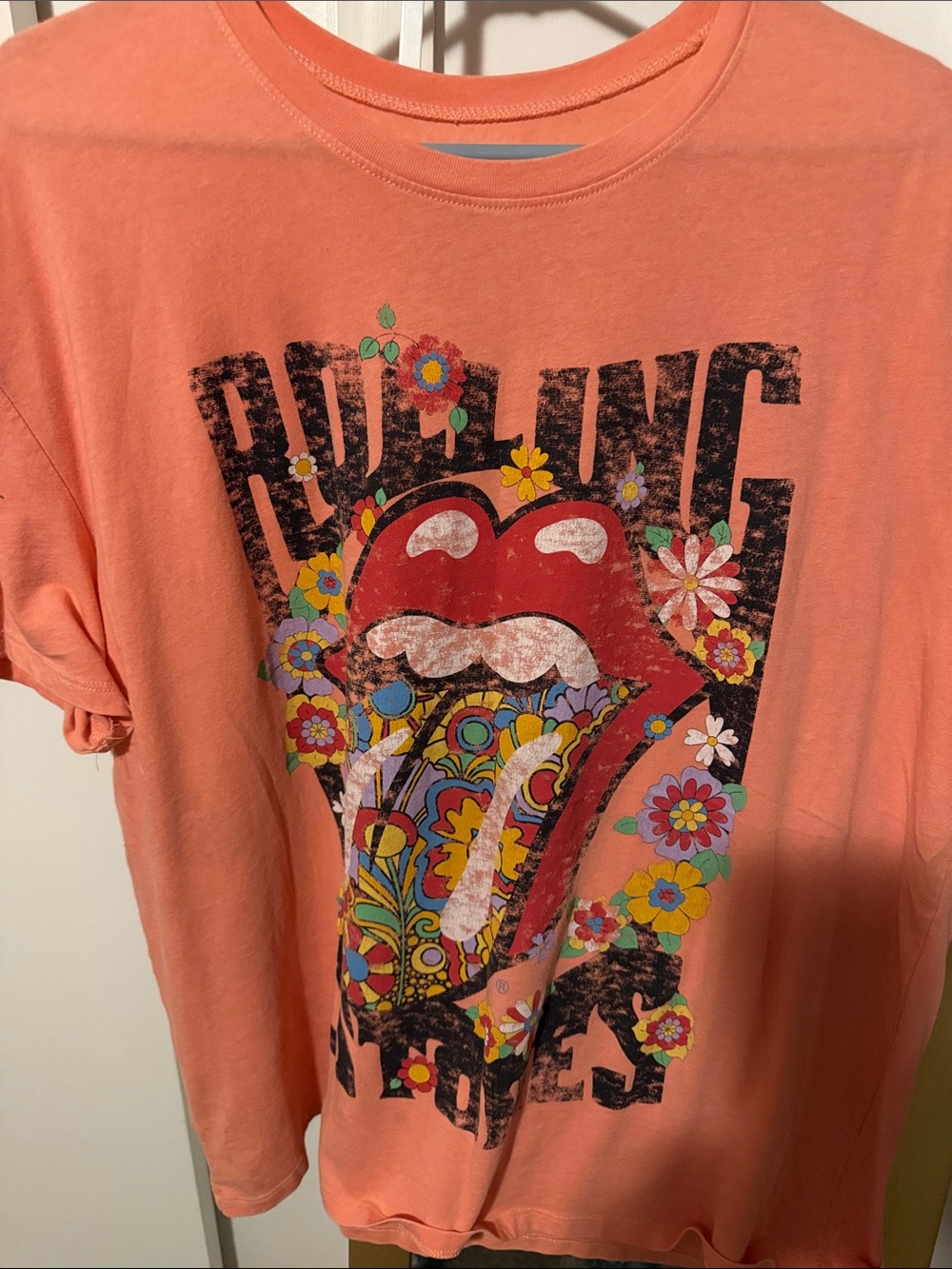 the Rolling Stones Coral Graphic Tee with Multicolor Accent